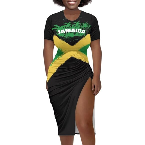 Dresses & Skirts - Women'S Short Sleeve Bodycon Dress Plus Size Slit Party Vacation Black